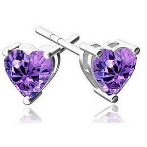 Fifth Avenue Delicate Ruby Purple Heart Stud Earrings